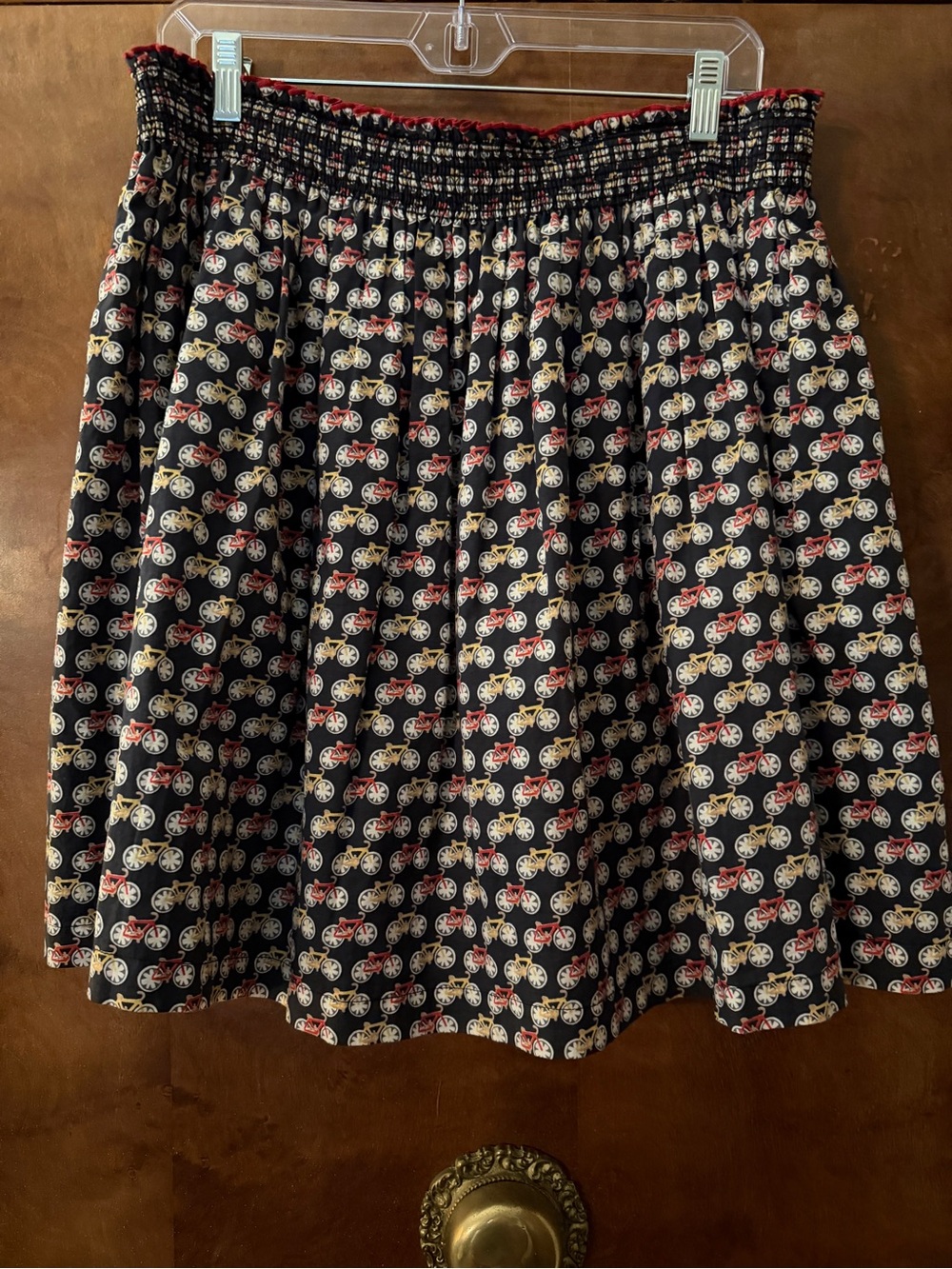 Corey Lynn Calter Black Circle Skirt with Red and Cream Bicycle Print